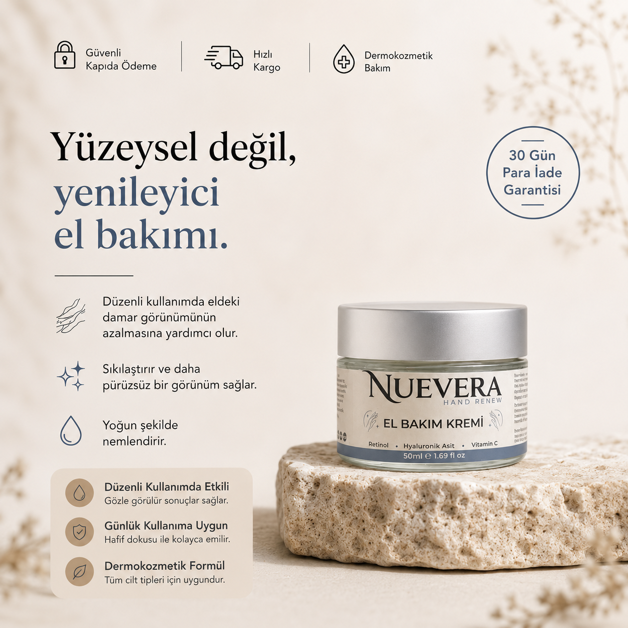 Nuevera Hand Renew Damar Görünümü Karşıtı El Bakım Kremi | 50ml
