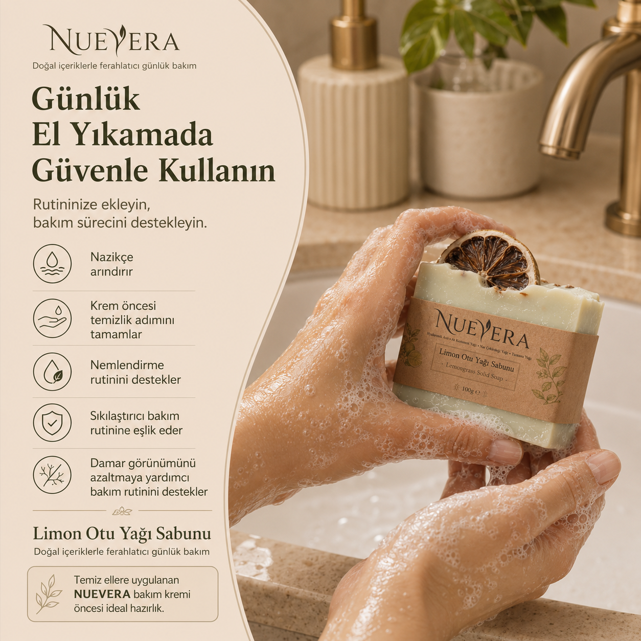 Nuevera Damar Görünümü Karşıtı Limon Otu Yağı Bakım Sabunu | 100gr